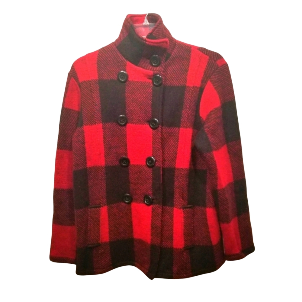 Tally Ho 100% Wool Coat Buffalo Plaid sz Large